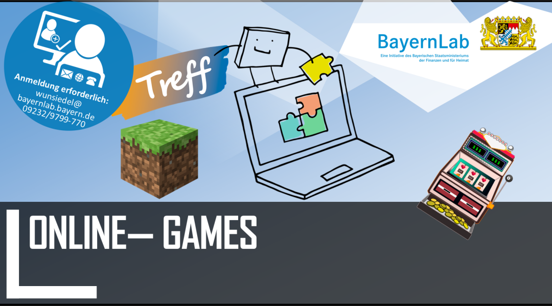 Veranstaltungsgrafik zum  Vortrag Online-Games am 8.Juli 2025, 10.00 Uhr bis 11.30 Uhr